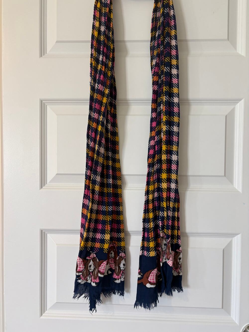 Talbots Houndstooth Hound Dog Print Scarf Navy Pink Orange